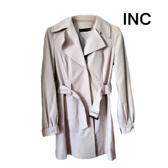 Inc International Concepts Trench Coat SZ S Beige Belted Jacket Classy - Picture 1 of 9